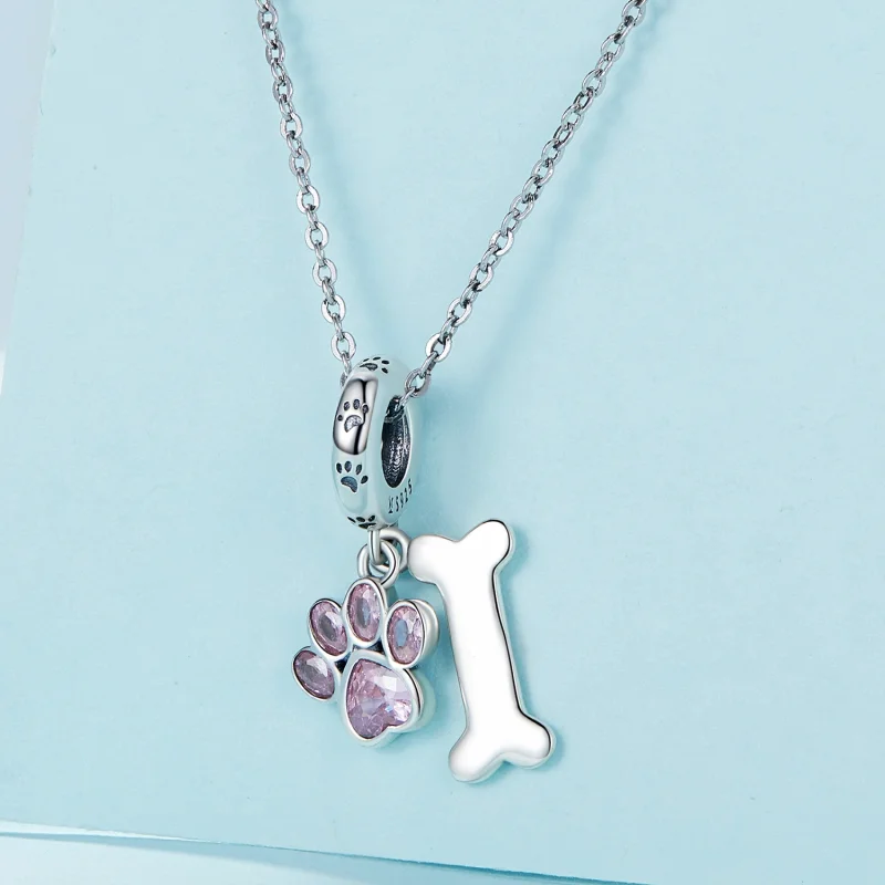 (image for) Pandora Style Pink Dog Paw Bone Dangle - SCC2127-PK - View 2