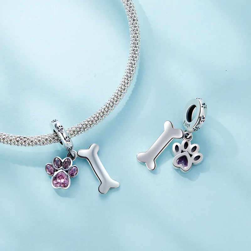 (image for) Pandora Style Pink Dog Paw Bone Dangle - SCC2127-PK - View 4