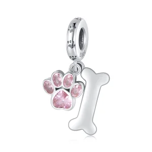 (image for) Pandora Style Pink Dog Paw Bone Dangle - SCC2127-PK