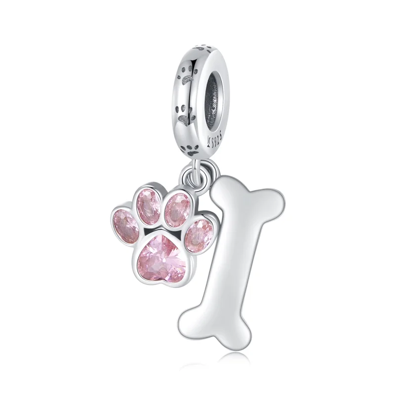 (image for) Pandora Style Pink Dog Paw Bone Dangle - SCC2127-PK - Product Image