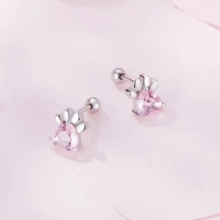 Pandora Style Pink Dog Paws Studs Earrings - SCE1574