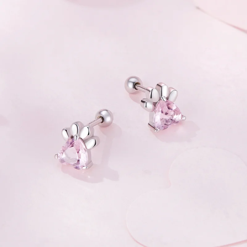 (image for) Pandora Style Pink Dog Paws Studs Earrings - SCE1574 - View 3