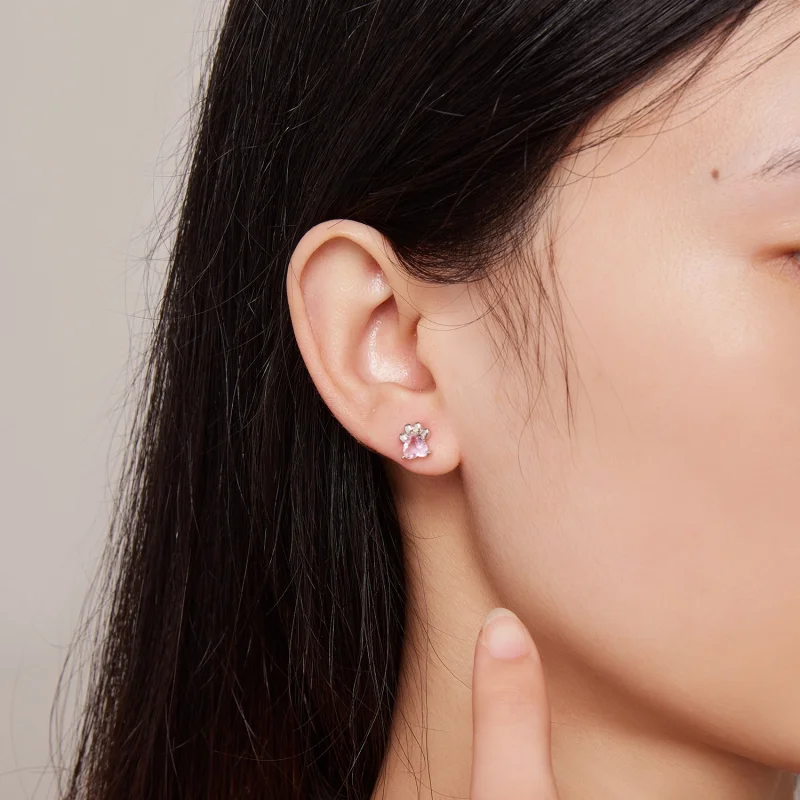 (image for) Pandora Style Pink Dog Paws Studs Earrings - SCE1574 - View 5