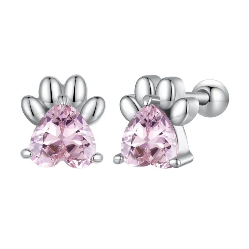 (image for) Pandora Style Pink Dog Paws Studs Earrings - SCE1574 - Product Image