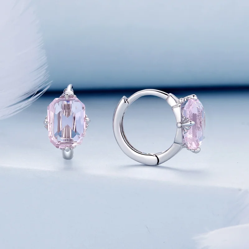 (image for) Pandora Style Pink Gem Hoop Earrings - BSE889 - View 2