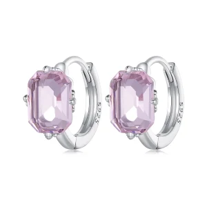 (image for) Pandora Style Pink Gem Hoop Earrings - BSE889