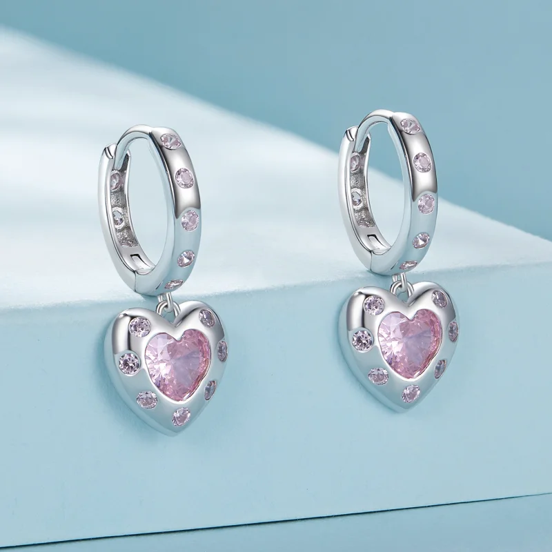 (image for) Pandora Style Pink Heart-Shaped Hoop Earrings - SCE1625 - View 2