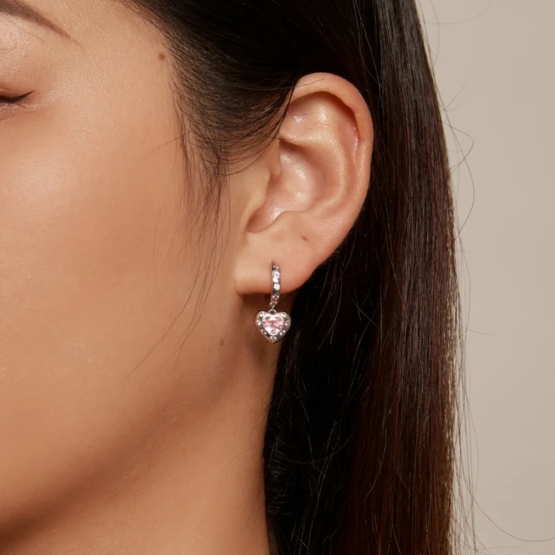 (image for) Pandora Style Pink Heart-Shaped Hoop Earrings - SCE1625 - View 8