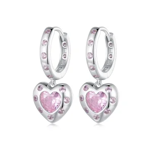 (image for) Pandora Style Pink Heart-Shaped Hoop Earrings - SCE1625