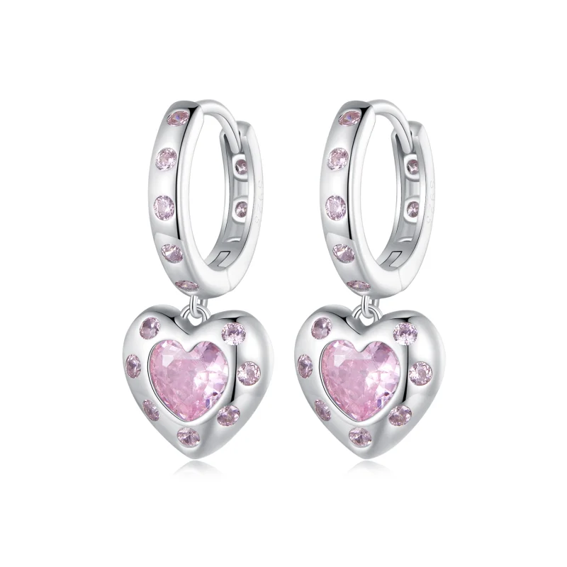 (image for) Pandora Style Pink Heart-Shaped Hoop Earrings - SCE1625 - Product Image