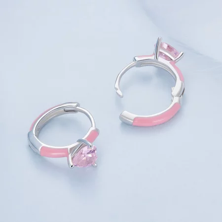 Pandora Style Pink Heart-Shaped Hoop Earrings - BSE813