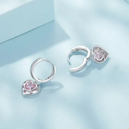 Pandora Style Pink Heart-Shaped Hoop Earrings - SCE1625