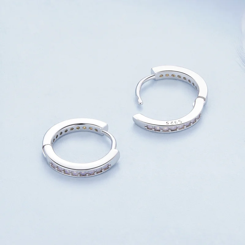 (image for) Pandora Style Pink Opal Hoop Earrings - BSE875 - View 4