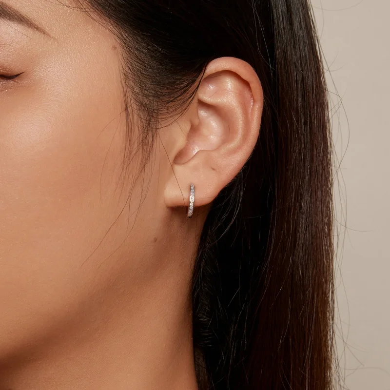 (image for) Pandora Style Pink Opal Hoop Earrings - BSE875 - View 6