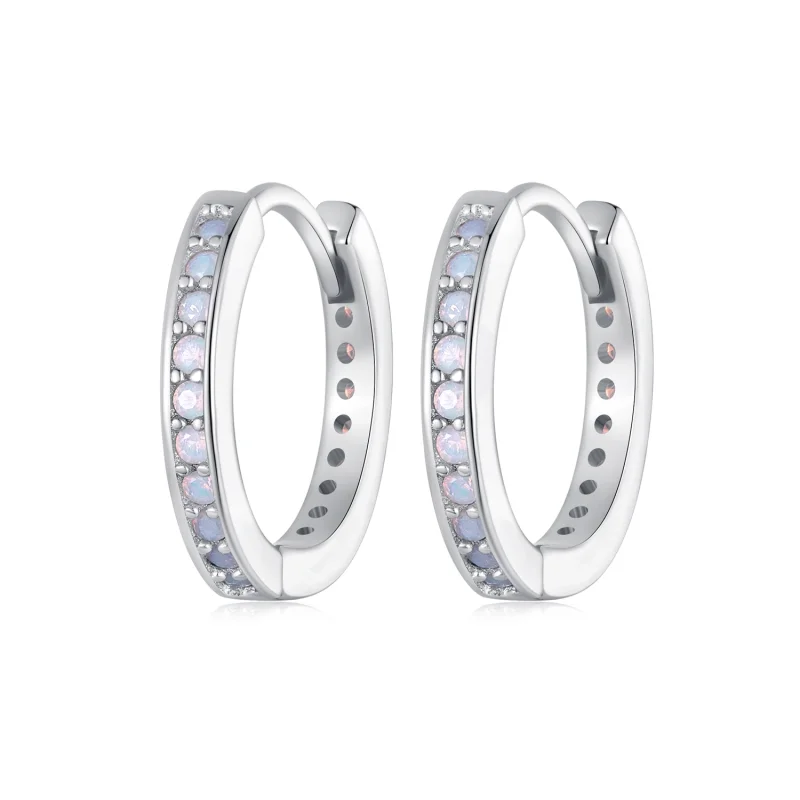 (image for) Pandora Style Pink Opal Hoop Earrings - BSE875 - Product Image