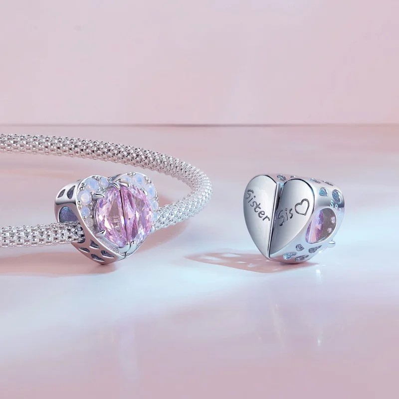 (image for) Pandora Style Pink Sisters Heart Charm - SCC2641 - View 5