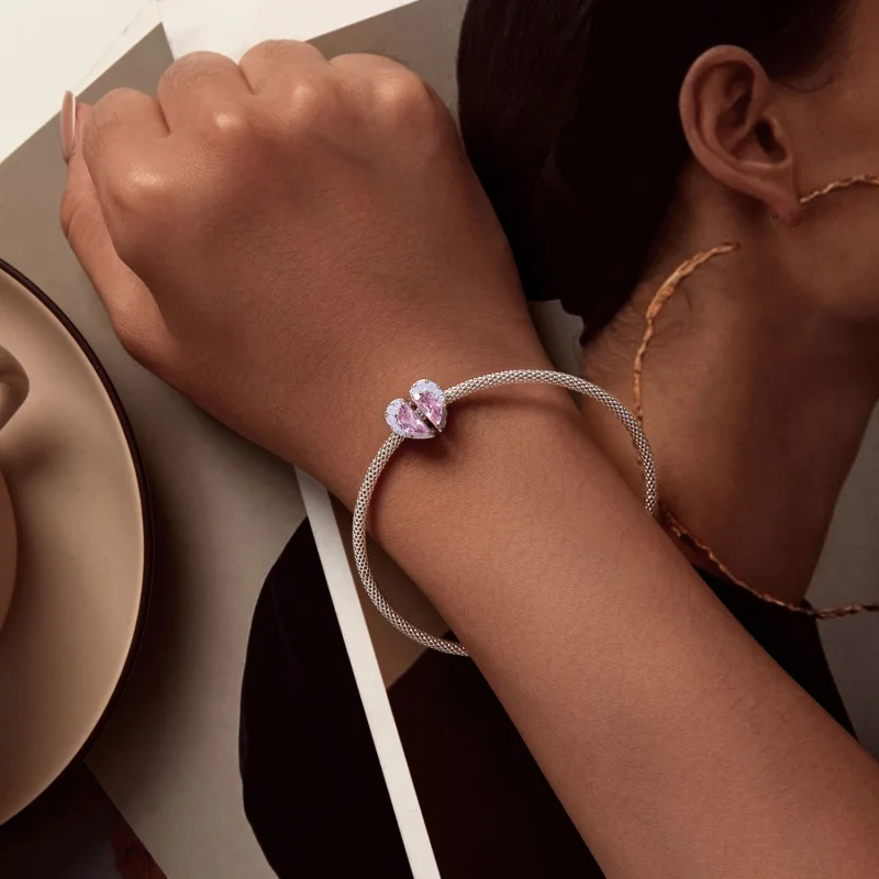 (image for) Pandora Style Pink Sisters Heart Charm - SCC2641 - View 9