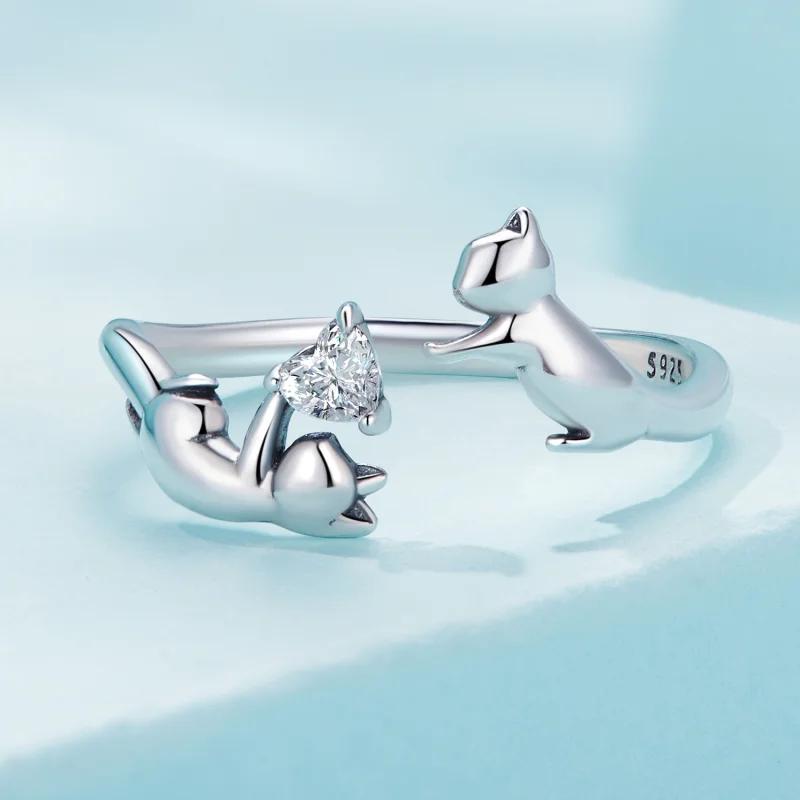 (image for) Pandora Style Playing With Cats Open Ring - SCR916 - View 3