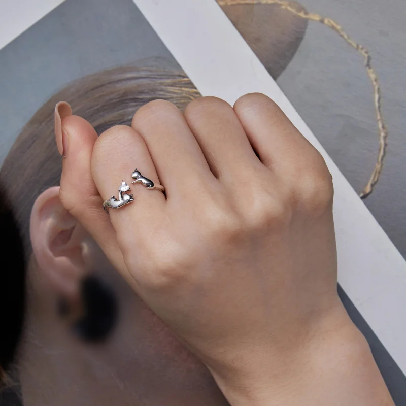 (image for) Pandora Style Playing With Cats Open Ring - SCR916 - View 7