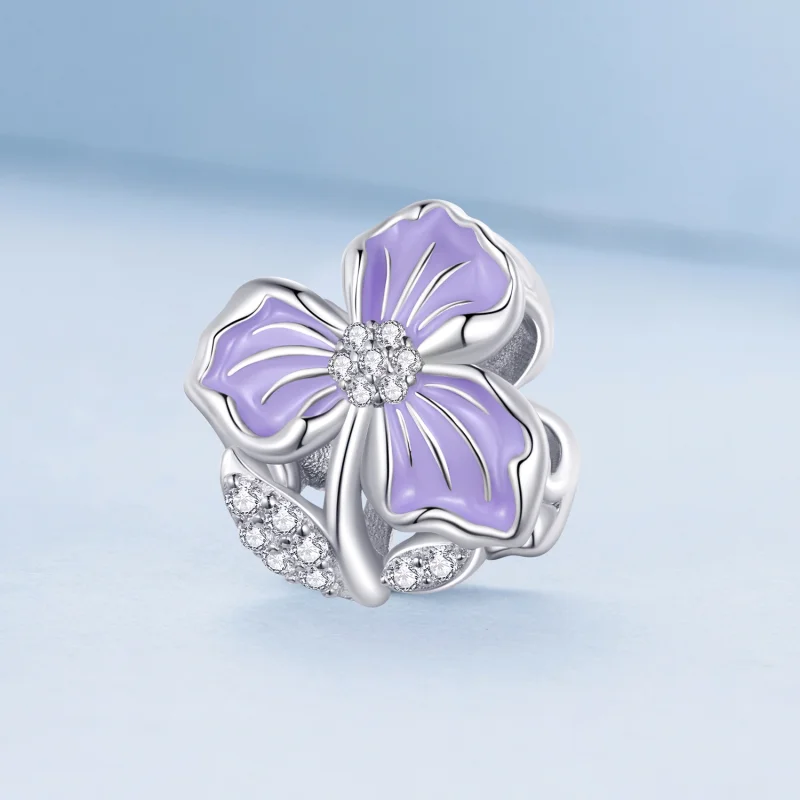 (image for) Pandora Style Purple Flower Charm - BSC890 - View 2