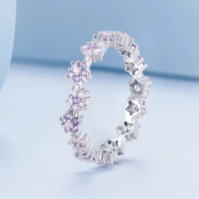 Pandora Style Purple Flower Exquisite Zircon Ring - BSR359 Pandora Style Purple Flower Exquisite Zircon Ring - BSR359