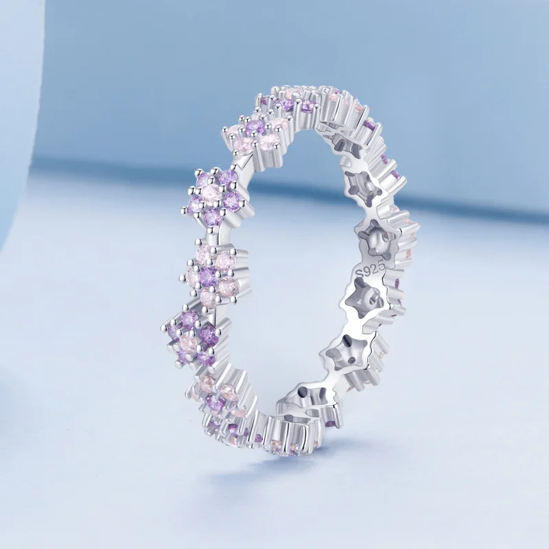 (image for) Pandora Style Purple Flower Exquisite Zircon Ring - BSR359 - View 2