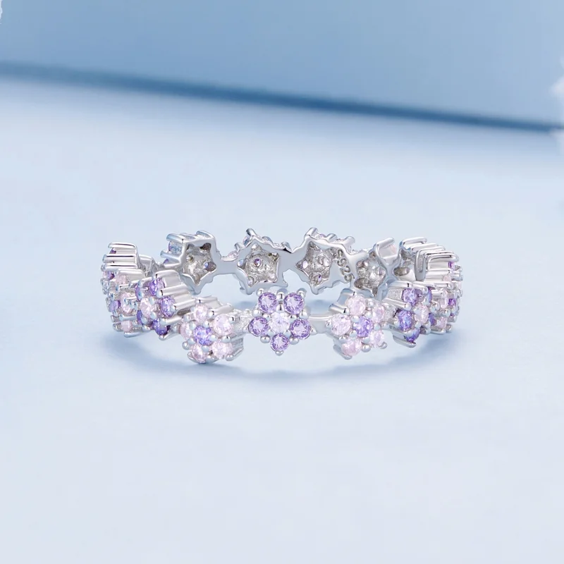 (image for) Pandora Style Purple Flower Exquisite Zircon Ring - BSR359 - View 3