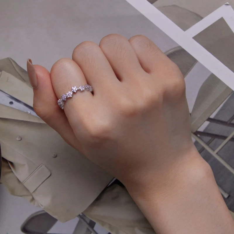 (image for) Pandora Style Purple Flower Exquisite Zircon Ring - BSR359 - View 6