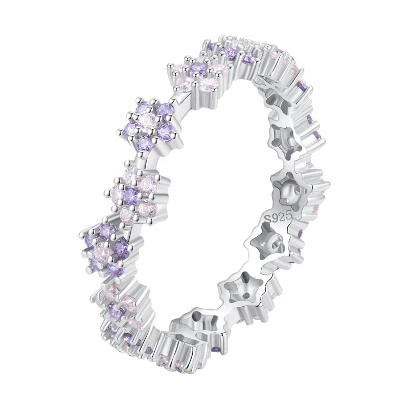 (image for) Pandora Style Purple Flower Exquisite Zircon Ring - BSR359 - Product Image