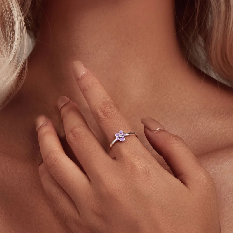 (image for) Pandora Style Purple Flower Open Ring - SCR976-E - View 4