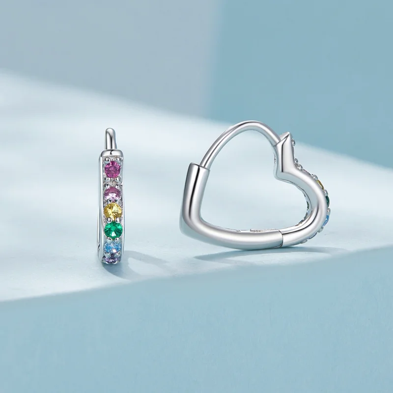 (image for) Pandora Style Rainbow Heart Hoop Earrings - SCE1626-CF - View 2