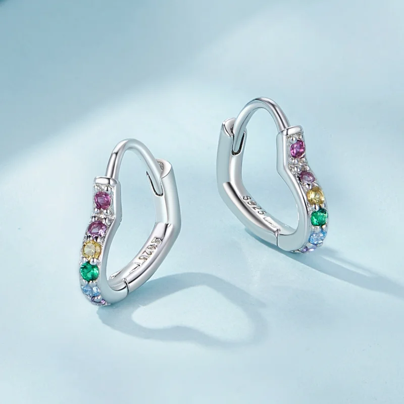 (image for) Pandora Style Rainbow Heart Hoop Earrings - SCE1626-CF - View 3