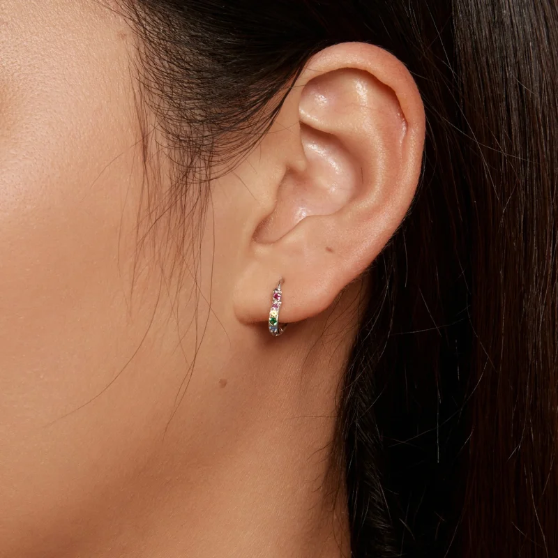 (image for) Pandora Style Rainbow Heart Hoop Earrings - SCE1626-CF - View 6