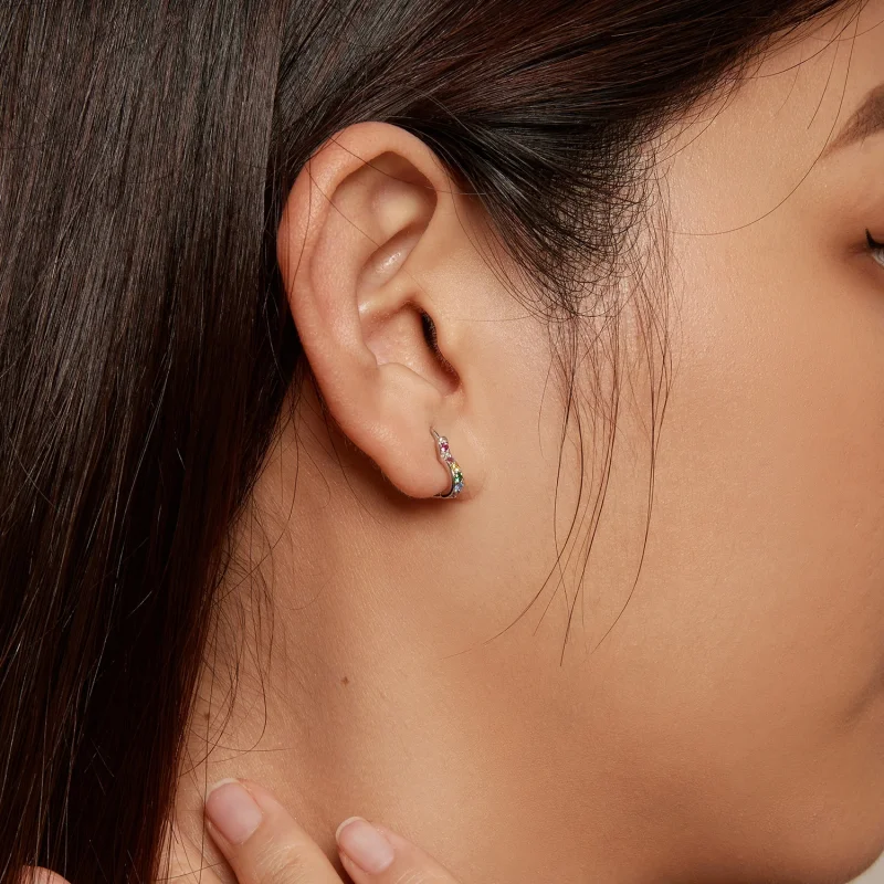 (image for) Pandora Style Rainbow Heart Hoop Earrings - SCE1626-CF - View 8