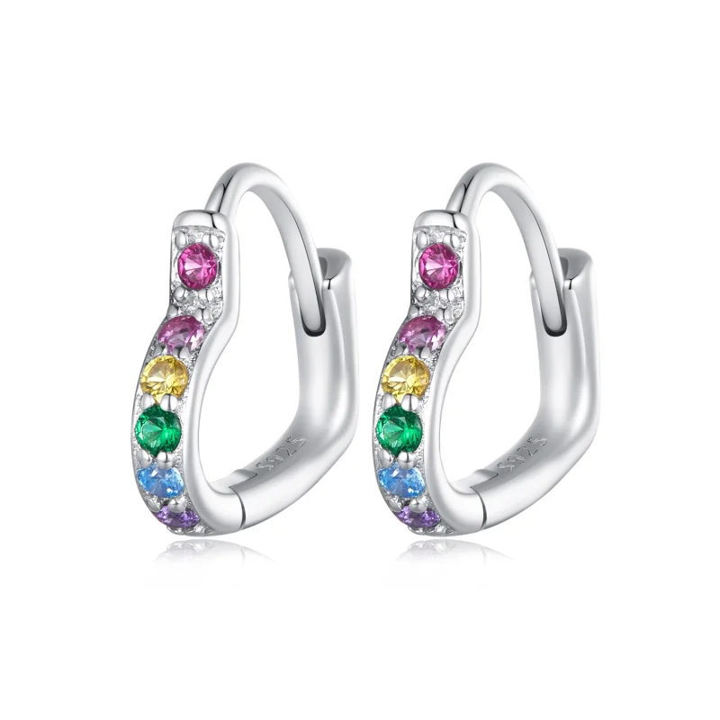 (image for) Pandora Style Rainbow Heart Hoop Earrings - SCE1626-CF - Product Image