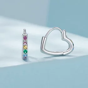 Pandora Style Rainbow Heart Hoop Earrings - SCE1626-CF Pandora Style Rainbow Heart Hoop Earrings - SCE1626-CF