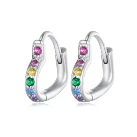 Pandora Style Rainbow Heart Hoop Earrings - SCE1626-CF Pandora Style Rainbow Heart Hoop Earrings - SCE1626-CF