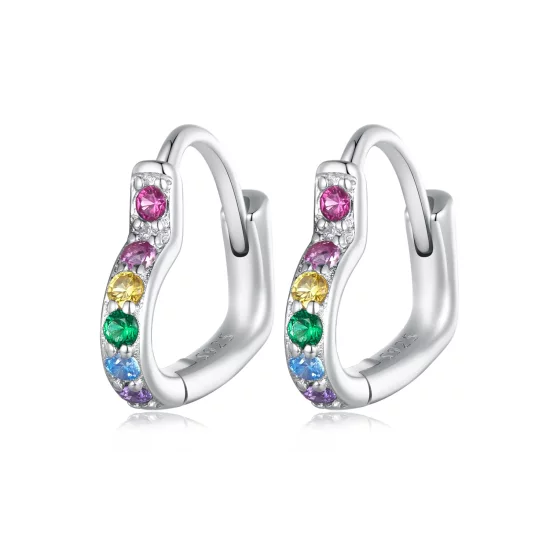 Pandora Style Rainbow Heart Hoop Earrings - SCE1626-CF