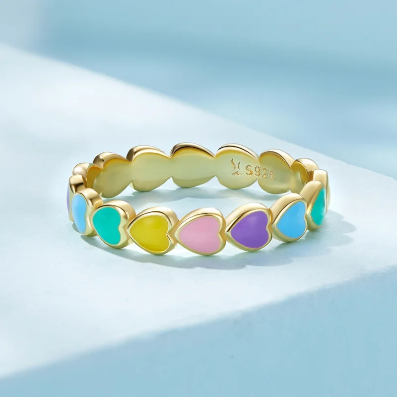 (image for) Pandora Style Rainbow Heart Ring - SCR444-B - View 3