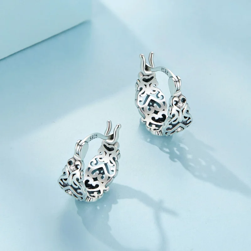 (image for) Pandora Style Retro Pattern Hoop Earrings - SCE1650 - View 3