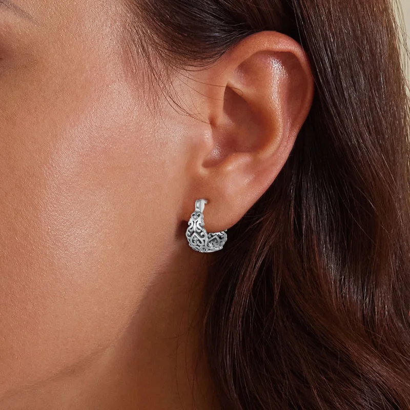 (image for) Pandora Style Retro Pattern Hoop Earrings - SCE1650 - View 5