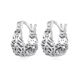 Pandora Style Retro Pattern Hoop Earrings - SCE1650 Pandora Style Retro Pattern Hoop Earrings - SCE1650