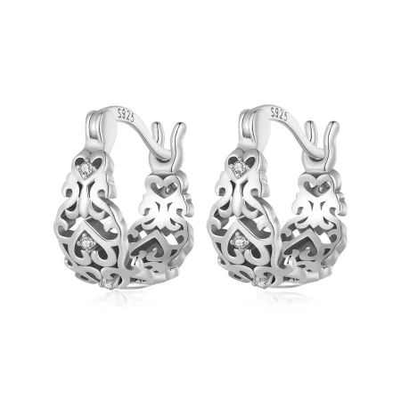 Pandora Style Retro Pattern Hoop Earrings - SCE1650 Pandora Style Retro Pattern Hoop Earrings - SCE1650