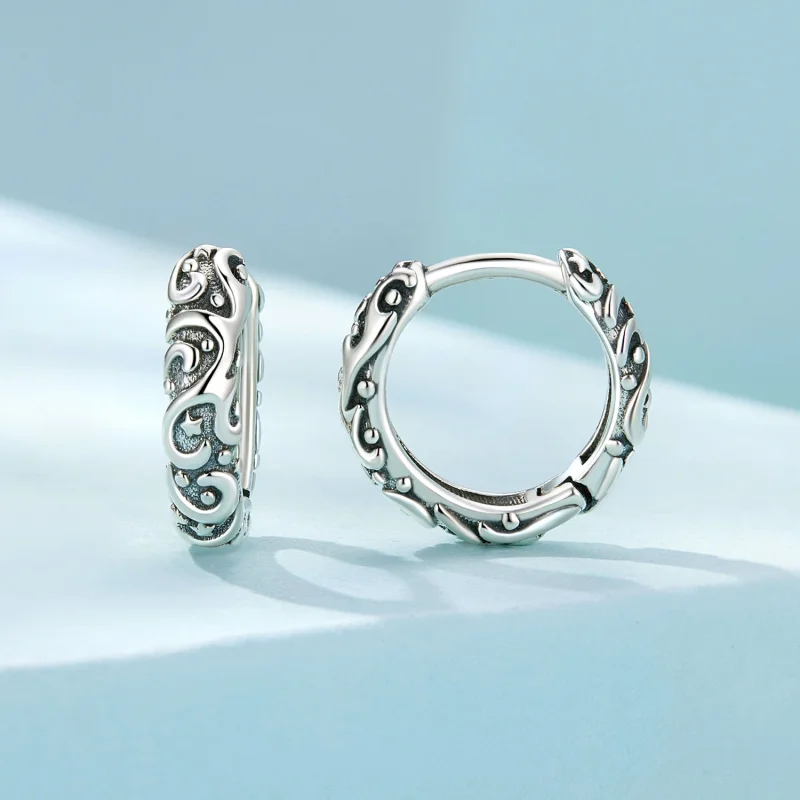 (image for) Pandora Style Retro Pattern Hoop Earrings - SCE1659 - View 2