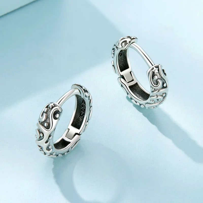 (image for) Pandora Style Retro Pattern Hoop Earrings - SCE1659 - View 3