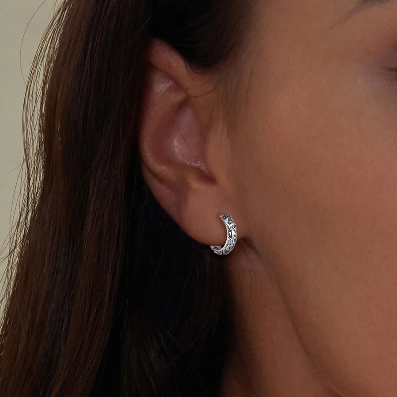 (image for) Pandora Style Retro Pattern Hoop Earrings - SCE1659 - View 5