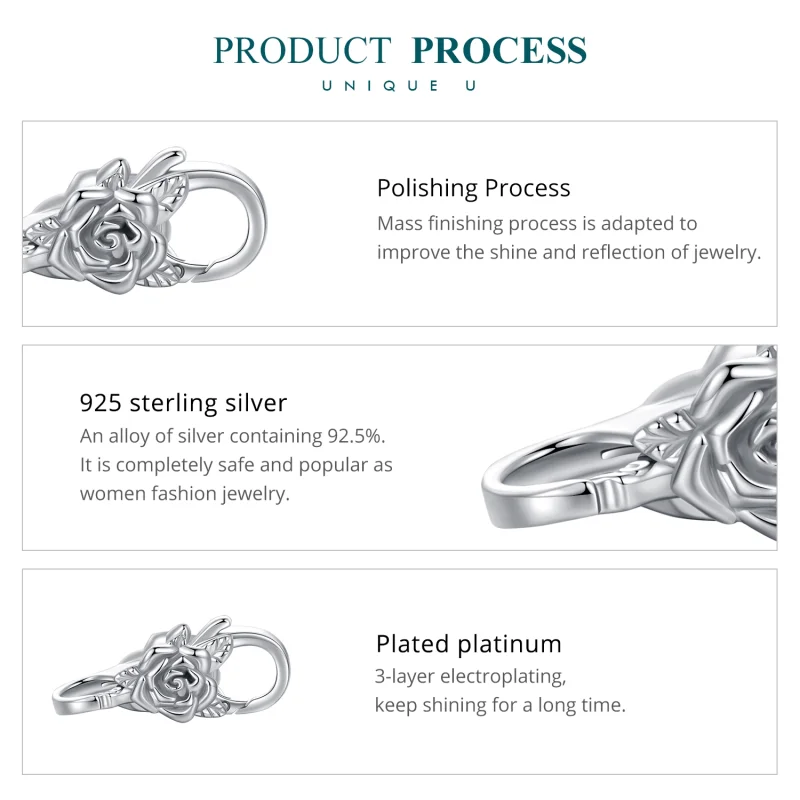 (image for) Pandora Style Rose Double Lobster Clasp - BSP024 - View 6