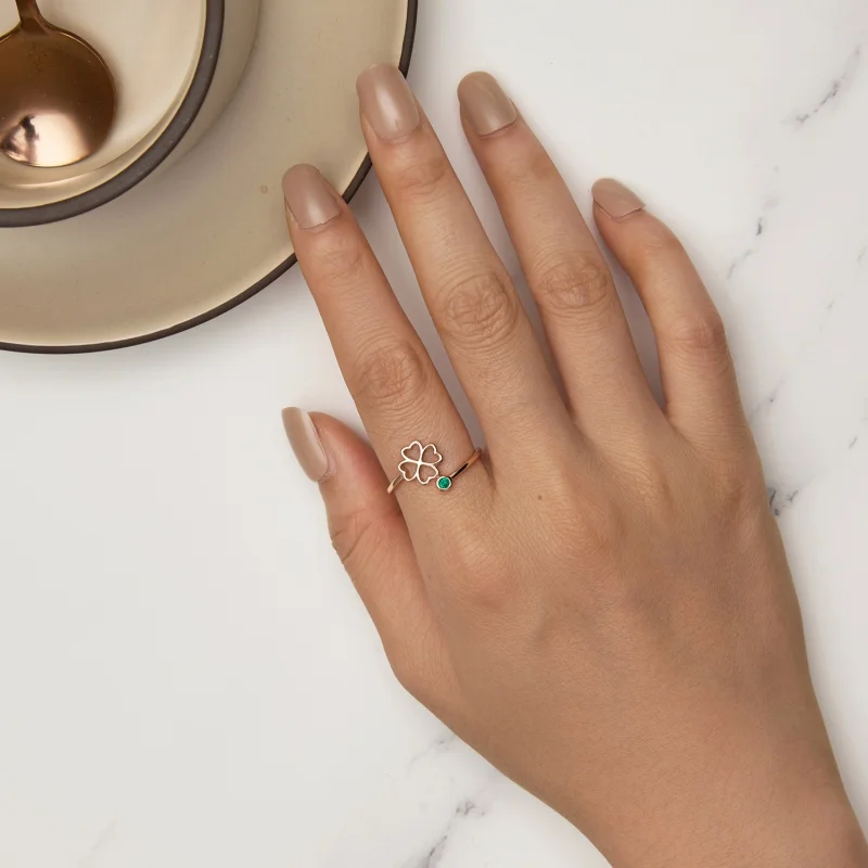 (image for) Pandora Style Rose gold four leaf clover Open Ring - SCR843-C - View 5