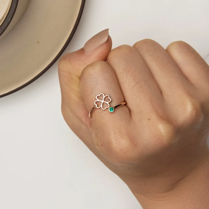 (image for) Pandora Style Rose gold four leaf clover Open Ring - SCR843-C - View 6