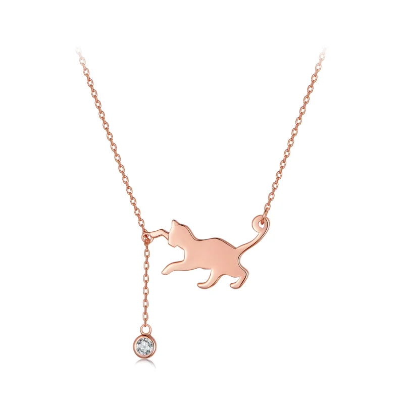 (image for) Pandora Style Rose Gold Naughty Kitten Necklace - SCN232-C - Product Image